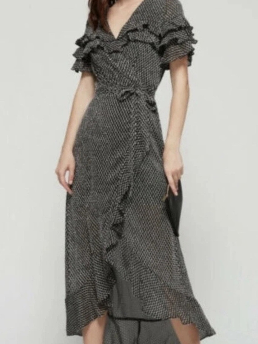 Ali & Jay Pointelle Wrap Ruffle Dress Black/White Romantic Boho - Picture 2 of 12